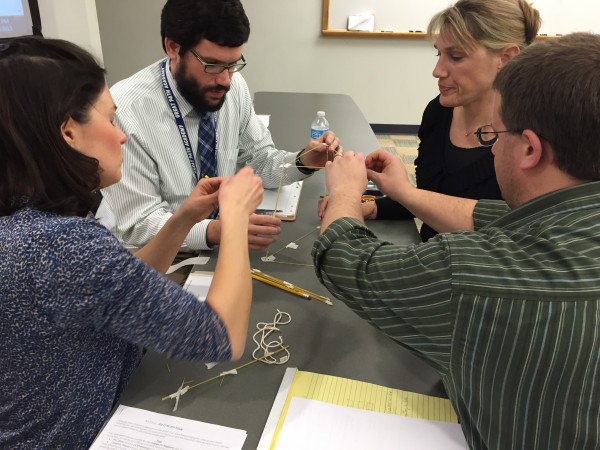 GPA Staff during a PBIS professional development- winners of the first GPA Marshmallow Challenge! From left to right, Mr. Simpson, Ms. Corcoran, Mr. Wolf and Ms. Dyckman. 