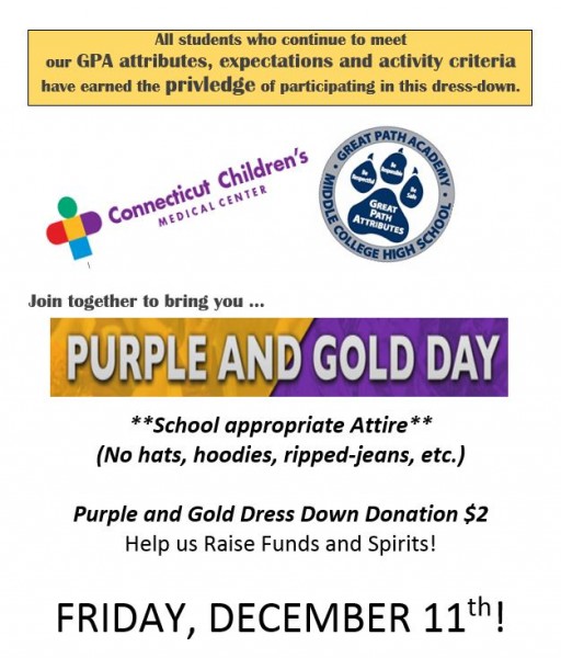 GPA Purple and Gold Dress Down Day for CCMC!